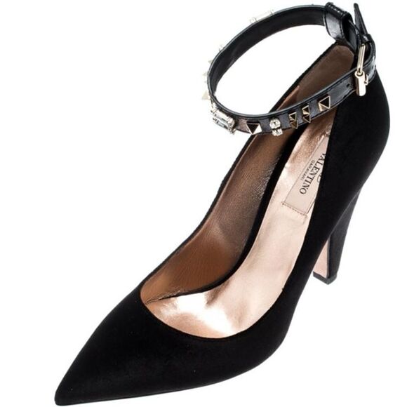 Valentino Garavani Black Heels with Studded Ankle Strap - Picture 1 of 13